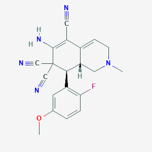 molecular formula C20H18FN5O B459428 (8R,8aR)-6-amino-8-(2-fluoro-5-methoxyphenyl)-2-methyl-1,3,8,8a-tetrahydroisoquinoline-5,7,7-tricarbonitrile CAS No. 303984-17-0