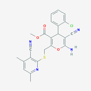 molecular formula C23H19ClN4O3S B459435 methyl 6-amino-4-(2-chlorophenyl)-5-cyano-2-{[(3-cyano-4,6-dimethylpyridin-2-yl)sulfanyl]methyl}-4H-pyran-3-carboxylate 