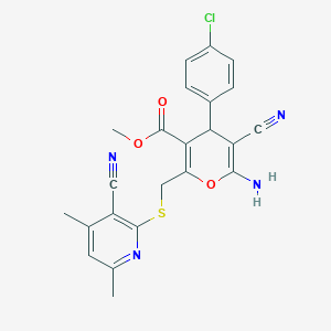 methyl 6-amino-4-(4-chlorophenyl)-5-cyano-2-[(3-cyano-4,6-dimethylpyridin-2-yl)sulfanylmethyl]-4H-pyran-3-carboxylate