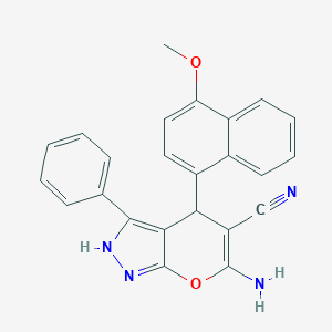 molecular formula C24H18N4O2 B459449 6-Amino-4-[4-(methyloxy)naphthalen-1-yl]-3-phenyl-2,4-dihydropyrano[2,3-c]pyrazole-5-carbonitrile CAS No. 496018-77-0