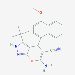 molecular formula C22H22N4O2 B459450 6-Amino-3-tert-butyl-4-(4-methoxynaphthalen-1-yl)-1,4-dihydropyrano[2,3-c]pyrazole-5-carbonitrile CAS No. 371126-02-2