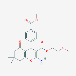 molecular formula C23H27NO7 B459457 2-methoxyethyl 2-amino-4-[4-(methoxycarbonyl)phenyl]-7,7-dimethyl-5-oxo-5,6,7,8-tetrahydro-4H-chromene-3-carboxylate CAS No. 329057-47-8