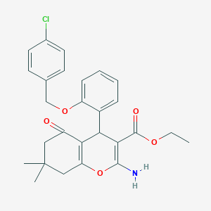 molecular formula C27H28ClNO5 B459464 ethyl 2-amino-4-[2-[(4-chlorophenyl)methoxy]phenyl]-7,7-dimethyl-5-oxo-6,8-dihydro-4H-chromene-3-carboxylate CAS No. 384369-24-8