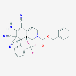 molecular formula C27H20F3N5O2 B459465 benzyl (8S,8aR)-6-amino-5,7,7-tricyano-8-[2-(trifluoromethyl)phenyl]-1,3,8,8a-tetrahydroisoquinoline-2-carboxylate CAS No. 303966-85-0