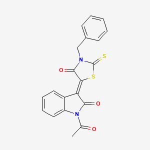 molecular formula C20H14N2O3S2 B4594706 (3Z)-1-acetyl-3-(3-benzyl-4-oxo-2-thioxo-1,3-thiazolidin-5-ylidene)-1,3-dihydro-2H-indol-2-one 