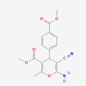 molecular formula C17H16N2O5 B459472 6-Amino-5-cyano-4-(4-methoxycarbonyl-phenyl)-2-methyl-4H-pyran-3-carboxylic acid 