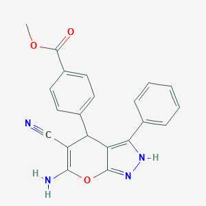 molecular formula C21H16N4O3 B459473 Methyl 4-(6-amino-5-cyano-3-phenyl-1,4-dihydropyrano[2,3-c]pyrazol-4-yl)benzoate CAS No. 369399-05-3