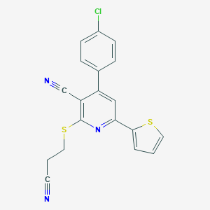 molecular formula C19H12ClN3S2 B459474 4-(4-Chlorophenyl)-2-[(2-cyanoethyl)sulfanyl]-6-(2-thienyl)nicotinonitrile CAS No. 445266-51-3