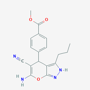 molecular formula C18H18N4O3 B459476 Methyl 4-(6-amino-5-cyano-3-propyl-2,4-dihydropyrano[2,3-c]pyrazol-4-yl)benzoate CAS No. 445266-54-6