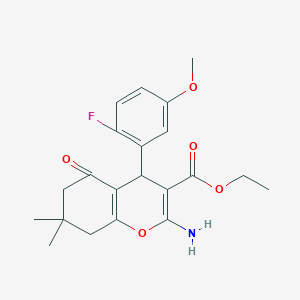 molecular formula C21H24FNO5 B459477 ethyl 2-amino-4-(2-fluoro-5-methoxyphenyl)-7,7-dimethyl-5-oxo-5,6,7,8-tetrahydro-4H-chromene-3-carboxylate CAS No. 445266-56-8