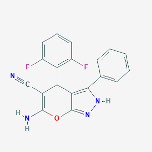 molecular formula C19H12F2N4O B459479 6-Amino-4-(2,6-difluorophenyl)-3-phenyl-2,4-dihydropyrano[2,3-c]pyrazole-5-carbonitrile CAS No. 371205-58-2