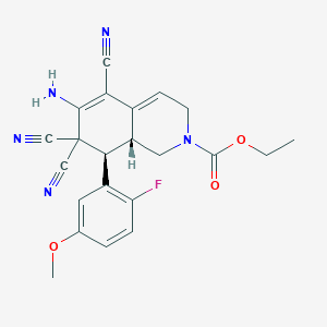 molecular formula C22H20FN5O3 B459480 ethyl (8R,8aR)-6-amino-5,7,7-tricyano-8-(2-fluoro-5-methoxyphenyl)-1,3,8,8a-tetrahydroisoquinoline-2-carboxylate CAS No. 459155-69-2