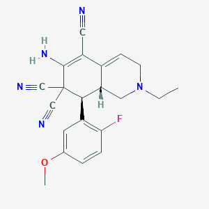 molecular formula C21H20FN5O B459483 6-amino-2-ethyl-8-(2-fluoro-5-methoxyphenyl)-2,3,8,8a-tetrahydroisoquinoline-5,7,7(1H)-tricarbonitrile 