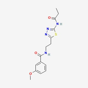 molecular formula C15H18N4O3S B4594839 3-甲氧基-N-{2-[5-(丙酰氨基)-1,3,4-噻二唑-2-基]乙基}苯甲酰胺 