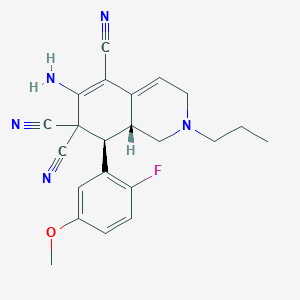 molecular formula C22H22FN5O B459484 (8R,8aR)-6-amino-8-(2-fluoro-5-methoxyphenyl)-2-propyl-1,3,8,8a-tetrahydroisoquinoline-5,7,7-tricarbonitrile CAS No. 494792-39-1