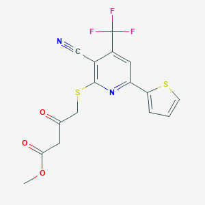 molecular formula C16H11F3N2O3S2 B459490 Methyl 4-{[3-cyano-6-(2-thienyl)-4-(trifluoromethyl)-2-pyridinyl]sulfanyl}-3-oxobutanoate 