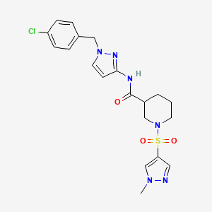 molecular formula C20H23ClN6O3S B4594921 N-[1-(4-氯苄基)-1H-吡唑-3-基]-1-[(1-甲基-1H-吡唑-4-基)磺酰基]-3-哌啶甲酰胺 