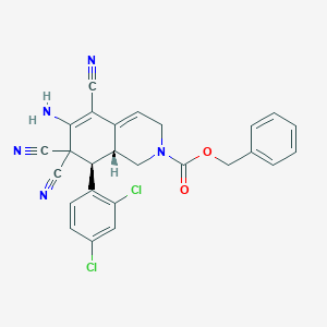 molecular formula C26H19Cl2N5O2 B459494 benzyl (8R,8aR)-6-amino-5,7,7-tricyano-8-(2,4-dichlorophenyl)-1,3,8,8a-tetrahydroisoquinoline-2-carboxylate CAS No. 459150-86-8