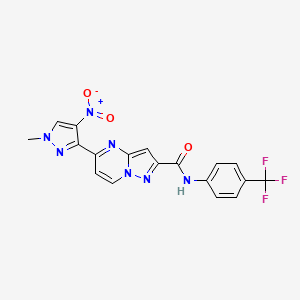 molecular formula C18H12F3N7O3 B4594963 5-(1-METHYL-4-NITRO-1H-PYRAZOL-3-YL)-N~2~-[4-(TRIFLUOROMETHYL)PHENYL]PYRAZOLO[1,5-A]PYRIMIDINE-2-CARBOXAMIDE 