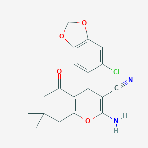 molecular formula C19H17ClN2O4 B459499 2-amino-4-(6-chloro-1,3-benzodioxol-5-yl)-7,7-dimethyl-5-oxo-5,6,7,8-tetrahydro-4H-chromene-3-carbonitrile CAS No. 371958-91-7