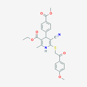 molecular formula C27H26N2O6S B459506 Ethyl 5-cyano-4-(4-methoxycarbonylphenyl)-6-[2-(4-methoxyphenyl)-2-oxoethyl]sulfanyl-2-methyl-1,4-dihydropyridine-3-carboxylate CAS No. 354555-13-8