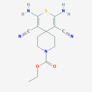 molecular formula C14H17N5O2S B459507 Ethyl 2,4-diamino-1,5-dicyano-3-thia-9-azaspiro[5.5]undeca-1,4-diene-9-carboxylate CAS No. 664994-01-8