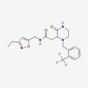 molecular formula C20H23F3N4O3 B4595081 N-[(3-ethyl-5-isoxazolyl)methyl]-2-{3-oxo-1-[2-(trifluoromethyl)benzyl]-2-piperazinyl}acetamide 