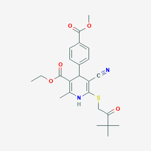 molecular formula C24H28N2O5S B459510 Ethyl 5-cyano-6-(3,3-dimethyl-2-oxobutyl)sulfanyl-4-(4-methoxycarbonylphenyl)-2-methyl-1,4-dihydropyridine-3-carboxylate 