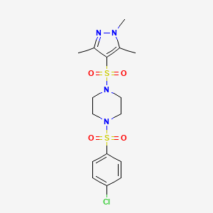 molecular formula C16H21ClN4O4S2 B4595165 1-[(4-chlorophenyl)sulfonyl]-4-[(1,3,5-trimethyl-1H-pyrazol-4-yl)sulfonyl]piperazine 