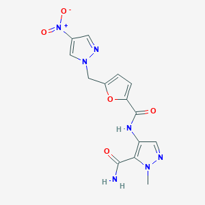 molecular formula C14H13N7O5 B4595174 1-甲基-4-({5-[(4-硝基-1H-吡唑-1-基)甲基]-2-呋喃甲酰}氨基)-1H-吡唑-5-甲酰胺 