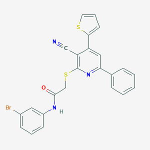 molecular formula C24H16BrN3OS2 B459520 N-(3-bromophenyl)-2-{[3-cyano-6-phenyl-4-(2-thienyl)-2-pyridinyl]sulfanyl}acetamide 