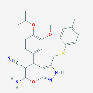 6-Amino-4-(3-methoxy-4-propan-2-yloxyphenyl)-3-[(4-methylphenyl)sulfanylmethyl]-2,4-dihydropyrano[2,3-c]pyrazole-5-carbonitrile