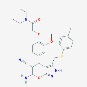 2-[4-(6-amino-5-cyano-3-{[(4-methylphenyl)sulfanyl]methyl}-2,4-dihydropyrano[2,3-c]pyrazol-4-yl)-2-methoxyphenoxy]-N,N-diethylacetamide