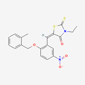 molecular formula C20H18N2O4S2 B4595230 3-乙基-5-{2-[(2-甲基苄基)氧基]-5-硝基苄亚叉）-2-硫代-1,3-噻唑烷-4-酮 