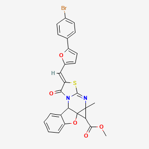 molecular formula C27H19BrN2O5S B4595256 9-{[5-(4-溴苯基)-2-呋喃基]亚甲基}-6a-甲基-10-氧代-6,6a,9,10-四氢-11aH-[1]苯并呋喃[2,3-e]环丙[d][1,3]噻唑并[3,2-a]嘧啶-6-羧酸甲酯 