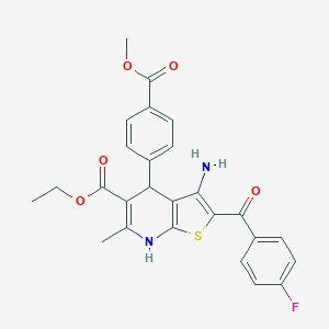 molecular formula C26H23FN2O5S B459528 Ethyl 3-amino-2-(4-fluorobenzoyl)-4-(4-methoxycarbonylphenyl)-6-methyl-4,7-dihydrothieno[2,3-b]pyridine-5-carboxylate CAS No. 445266-67-1