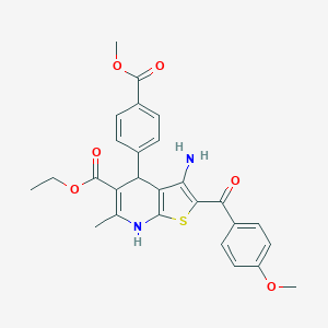molecular formula C27H26N2O6S B459531 Ethyl 3-amino-2-(4-methoxybenzoyl)-4-(4-methoxycarbonylphenyl)-6-methyl-4,7-dihydrothieno[2,3-b]pyridine-5-carboxylate CAS No. 445266-69-3