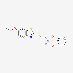 molecular formula C17H18N2O3S3 B4595387 N-{2-[(6-乙氧基-1,3-苯并噻唑-2-基)硫]乙基}苯磺酰胺 