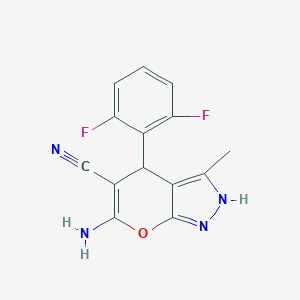 molecular formula C14H10F2N4O B459539 6-Amino-4-(2,6-difluorophenyl)-3-methyl-2,4-dihydropyrano[2,3-c]pyrazole-5-carbonitrile CAS No. 371925-11-0