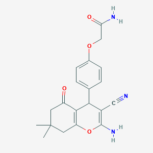 molecular formula C20H21N3O4 B459541 2-{[4-(2-amino-3-cyano-7,7-dimethyl-5-oxo-5,6,7,8-tetrahydro-4H-chromen-4-yl)phenyl]oxy}acetamide CAS No. 371956-62-6