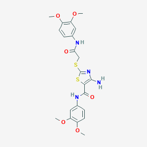 molecular formula C22H24N4O6S2 B459542 4-amino-2-[2-(3,4-dimethoxyanilino)-2-oxoethyl]sulfanyl-N-(3,4-dimethoxyphenyl)-1,3-thiazole-5-carboxamide CAS No. 488731-73-3