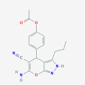 molecular formula C18H18N4O3 B459544 4-(6-Amino-5-cyano-3-propyl-1,4-dihydropyrano[2,3-c]pyrazol-4-yl)phenyl acetate CAS No. 401645-10-1