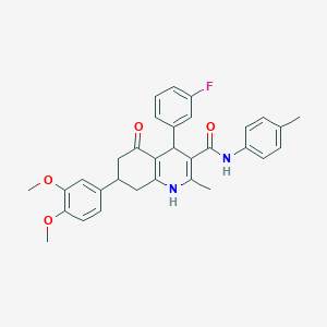 molecular formula C32H31FN2O4 B4595466 7-(3,4-dimethoxyphenyl)-4-(3-fluorophenyl)-2-methyl-N-(4-methylphenyl)-5-oxo-1,4,5,6,7,8-hexahydroquinoline-3-carboxamide 