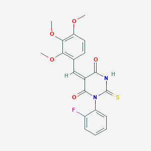 molecular formula C20H17FN2O5S B4595479 (5E)-1-(2-fluorophenyl)-2-sulfanylidene-5-[(2,3,4-trimethoxyphenyl)methylidene]-1,3-diazinane-4,6-dione 