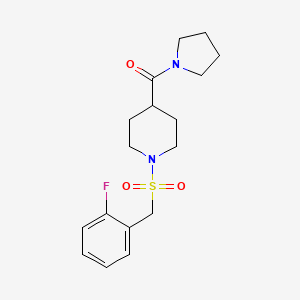 molecular formula C17H23FN2O3S B4595561 1-[(2-FLUOROPHENYL)METHANESULFONYL]-4-(PYRROLIDINE-1-CARBONYL)PIPERIDINE 