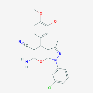 molecular formula C22H19ClN4O3 B459557 6-amino-1-(3-chlorophenyl)-4-(3,4-dimethoxyphenyl)-3-methyl-4H-pyrano[2,3-c]pyrazole-5-carbonitrile CAS No. 625374-55-2