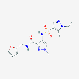 molecular formula C16H20N6O4S B4595582 4-{[(1-乙基-5-甲基-1H-吡唑-4-基)磺酰]氨基}-N-(2-呋喃基甲基)-1-甲基-1H-吡唑-3-甲酰胺 