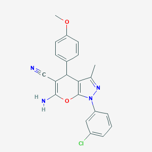 molecular formula C21H17ClN4O2 B459567 6-amino-1-(3-chlorophenyl)-4-(4-methoxyphenyl)-3-methyl-4H-pyrano[2,3-c]pyrazole-5-carbonitrile CAS No. 488093-76-1