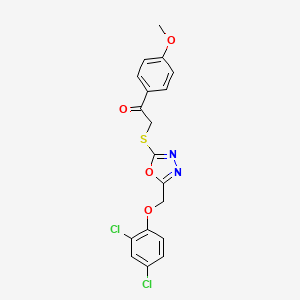 molecular formula C18H14Cl2N2O4S B4595678 2-({5-[(2,4-Dichlorophenoxy)methyl]-1,3,4-oxadiazol-2-yl}sulfanyl)-1-(4-methoxyphenyl)ethanone 