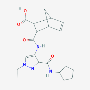 molecular formula C20H26N4O4 B4595808 3-[({3-[(cyclopentylamino)carbonyl]-1-ethyl-1H-pyrazol-4-yl}amino)carbonyl]bicyclo[2.2.1]hept-5-ene-2-carboxylic acid 